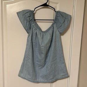 Chambray off shoulder ruffle top